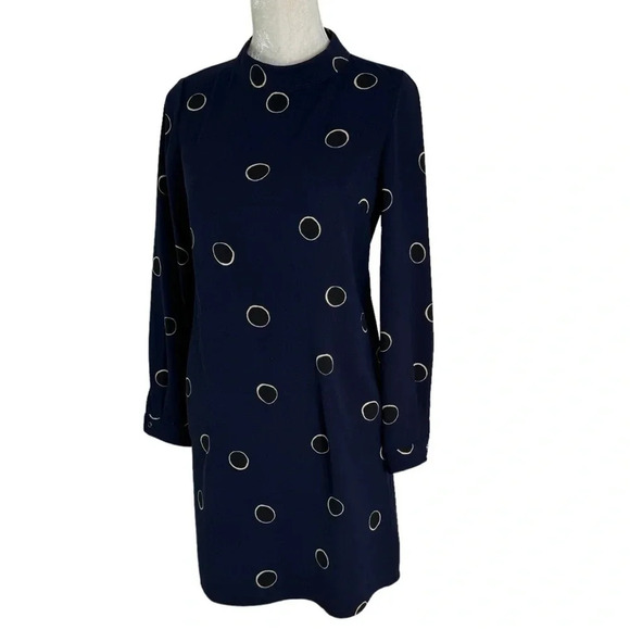 Boden Mock Neck Long Sleeve Shift Dress with Pockets Navy Size 2 - Picture 3 of 15